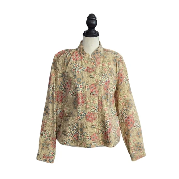 Christopher & Banks Stretch Cotton Multi Pattern Button Up Jacket Size L - Picture 2 of 13